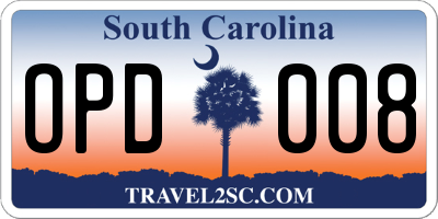 SC license plate OPD008