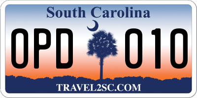 SC license plate OPD010