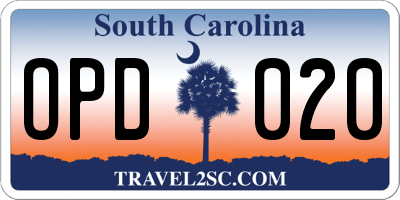 SC license plate OPD020