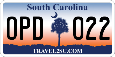 SC license plate OPD022