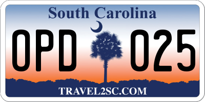 SC license plate OPD025