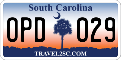 SC license plate OPD029