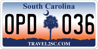 SC license plate OPD036