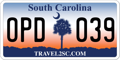 SC license plate OPD039