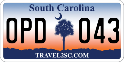 SC license plate OPD043