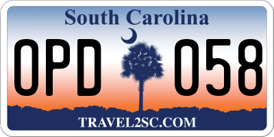 SC license plate OPD058