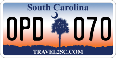 SC license plate OPD070
