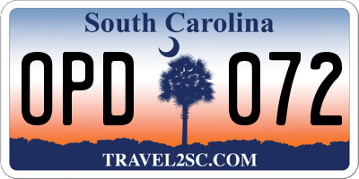 SC license plate OPD072