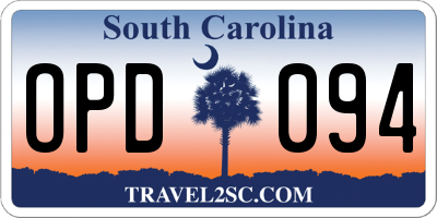 SC license plate OPD094