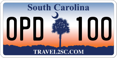SC license plate OPD100