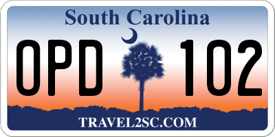 SC license plate OPD102