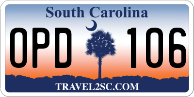 SC license plate OPD106