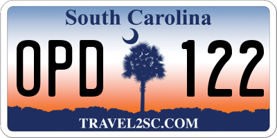 SC license plate OPD122