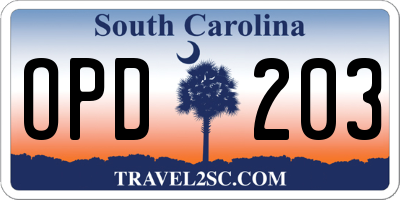 SC license plate OPD203