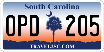 SC license plate OPD205