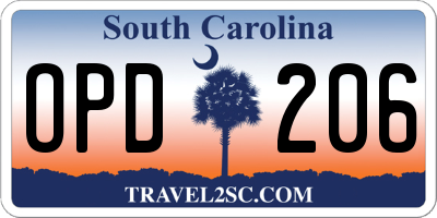 SC license plate OPD206
