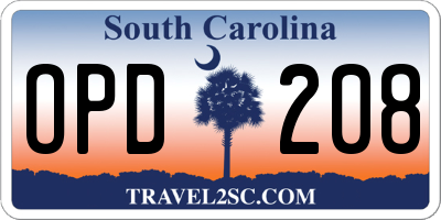 SC license plate OPD208