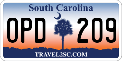 SC license plate OPD209