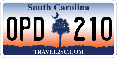 SC license plate OPD210