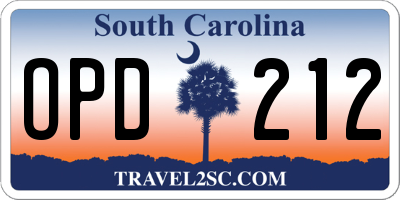 SC license plate OPD212
