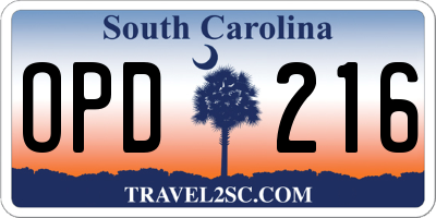 SC license plate OPD216