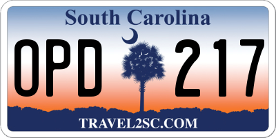 SC license plate OPD217