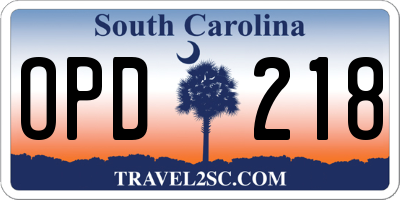 SC license plate OPD218