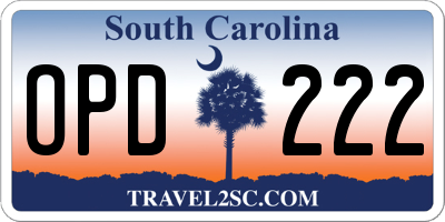 SC license plate OPD222