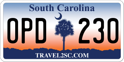 SC license plate OPD230