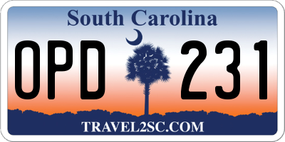 SC license plate OPD231