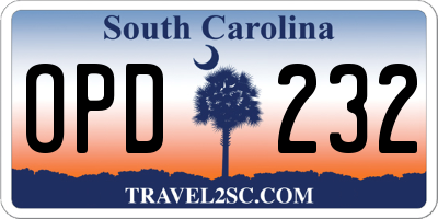 SC license plate OPD232