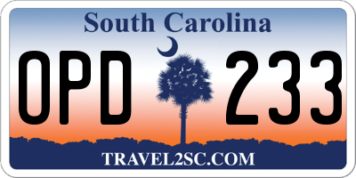 SC license plate OPD233