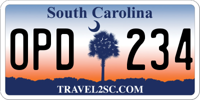 SC license plate OPD234