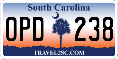 SC license plate OPD238