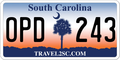 SC license plate OPD243