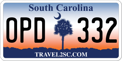 SC license plate OPD332