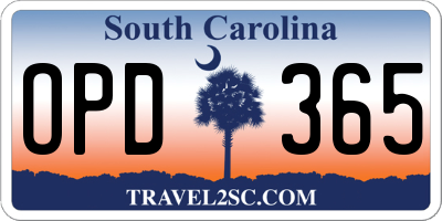 SC license plate OPD365