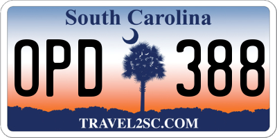 SC license plate OPD388