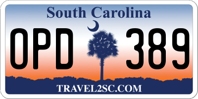 SC license plate OPD389