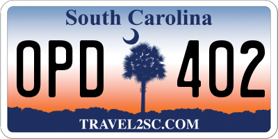 SC license plate OPD402