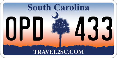 SC license plate OPD433