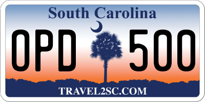 SC license plate OPD500