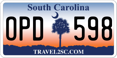 SC license plate OPD598