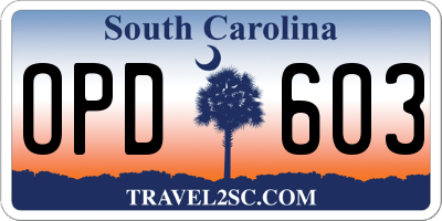 SC license plate OPD603