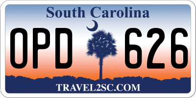SC license plate OPD626