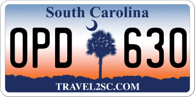 SC license plate OPD630