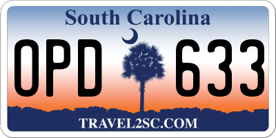 SC license plate OPD633