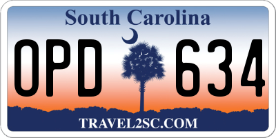 SC license plate OPD634