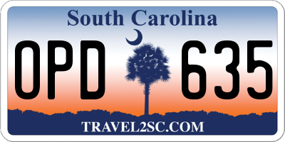 SC license plate OPD635