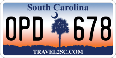 SC license plate OPD678